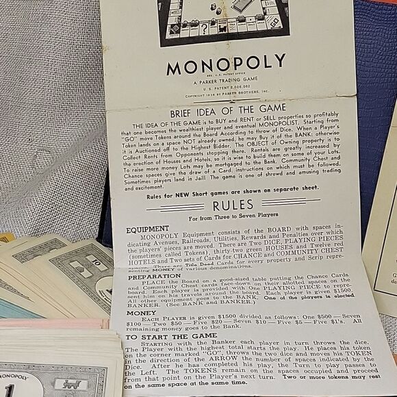 VINTAGE 1935-1937 MONOPOLY BOARD GAME - PARKER BROTHERS INC - Picture 8 of 14